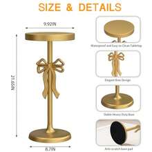 Mesa Auxiliar Dorada para Bebidas, Mesa Auxiliar de Metal para Martini 25 x 55 cm,Mesa Auxiliar pequeña Dorada con Lazo Decorativo, Mesa Auxiliar con Pedestal para Espacios pequeños - Multicolor - Ver 4