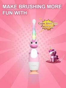 YUNCHI Children's Electric Toothbrush With 2-Minute Timer And 4 Replacement Brush Heads, Rainbow LED Lights Make Brushing Fun, AAA Battery Powered - Multicolor - View 6