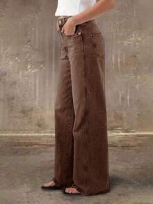 Quần jeans nữ ống đứng thời trang mới, co giãn thoải mái, chất lượng cao, kiểu dáng thời trang thường ngày cho mùa xuân. - Cà phê nâu - Xem 5