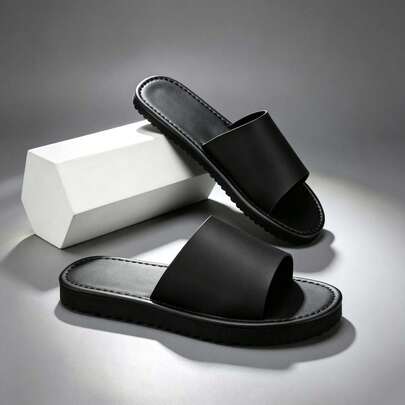 Men's Flat Cross Strap Hook & Loop Slippers, Casual Comfortable Home Bathroom Beach Outdoor