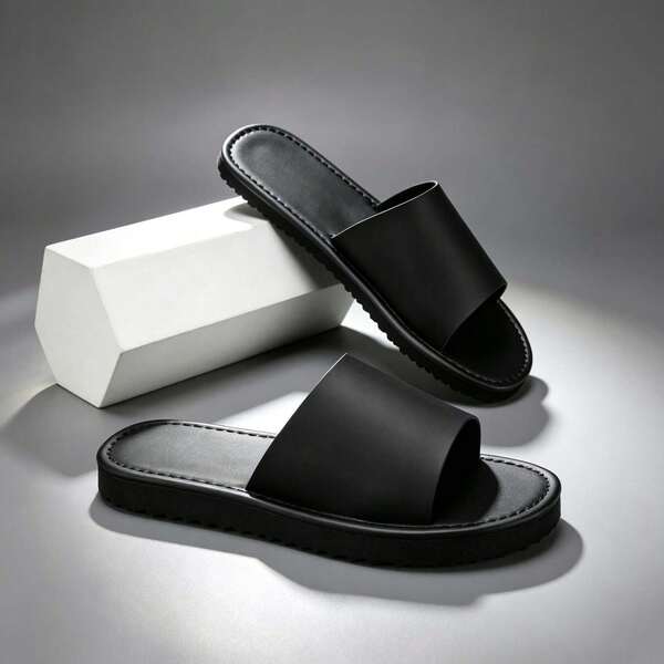 Men's Flat Cross Strap Hook & Loop Slippers, Casual Comfortable Home Bathroom Beach Outdoor