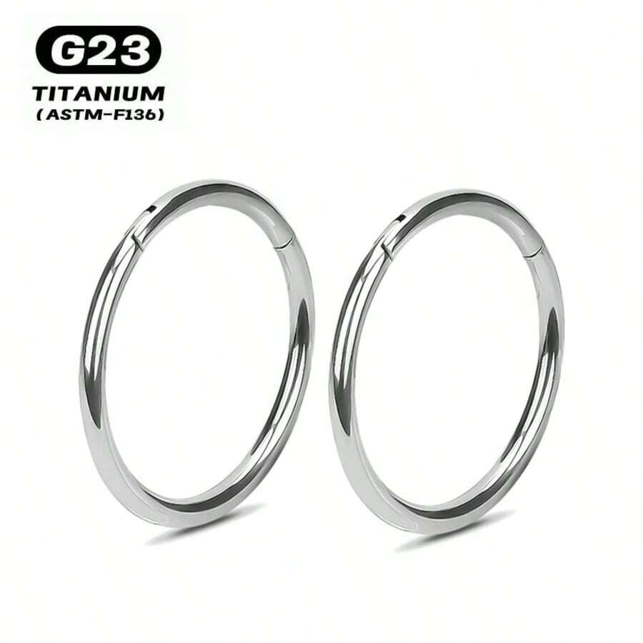2Pcs Women Men Titanium Alloy Nose Rings Hoops Hinged Nose Clicker For Nostril Septum Cartilage Helix Tragus Conch Daith Rook Lip Ear Lobe Piercings - Silver - View 1