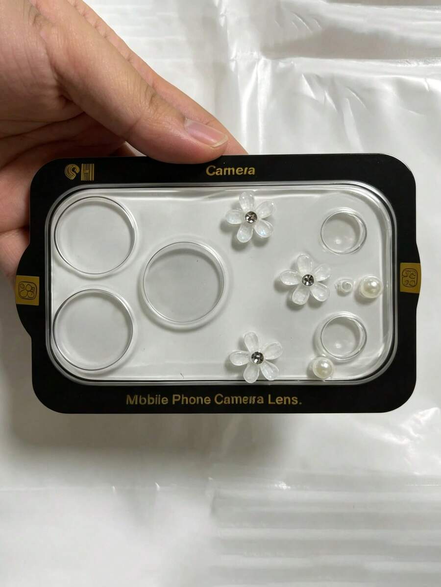 Fashionable Cute Pink Flower Pearl Transparent Glass Camera Lens Protector For IPhone 17 Pro Max 17 Pro - Pearl-like Transparent Flowers - View 1