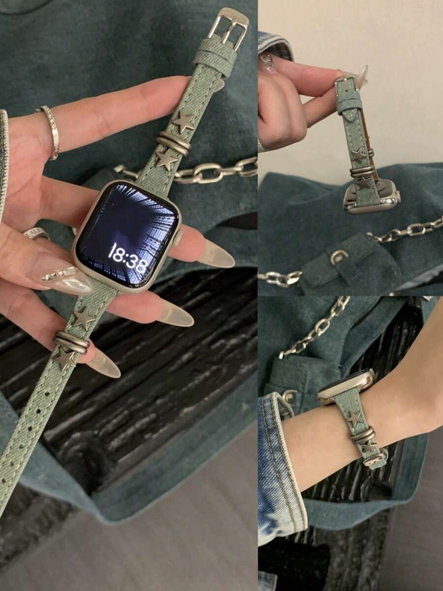 1件適用於Apple Watch女性PU環形錶帶 38mm 40mm 41mm 42mm 44mm 45mm 46mm 49mm Series Ultra 11/10/9/8/7/6/5/4/3/2/1 SE - 經典綠 - 查看 1