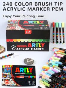 Back To School Season & ARTLY 24-320 Colors Soft Tip Acrylic Marker Set, 2.5ml Large Capacity Ink, Smart Ink Control Structure, 2-3mm Line Width, Smooth Layering, Suitable For Wood, Ceramic, Glass, Shell, Egg Surfaces, Water-Based Pigment Pens, Versatile For Detail Outlining And Large Area Filling, Ideal For Stone Painting, Handmade DIY And Artistic Creation. - Multicolor - View 2