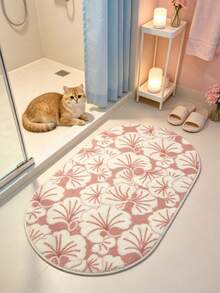 1pc Pink Floral Plush Carpet, Thickened Washable Living Room Rug, Home Decor, Kitchen Rug, Bathroom Rug - Multicolor - View 2