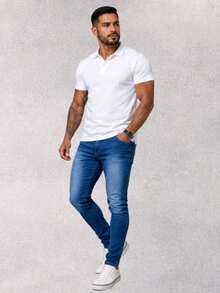 Men's Slim Trousers In Premium Jeans With Lycra Elastane (Choose Your Variation) - Azul lavado medio - Ver 1