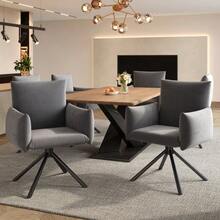 Set Of 2 Dining Chairs, Upholstered Armchair With 4 Metal Legs, 360° Swivel Chair - Grey - View 6