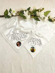 Customized Photo Wedding Handkerchief: Gift, Bride Mother Gift, Parents Wedding Gift, Wedding Keepsake, Wedding Handkerchief, Bride Father Gift, Groom Father Gift - Multicolor - View 8