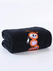Halloween BOO Embroidered Bath Towel Set, Black Soft Coral Fleece Bath Towel With Spider Web And Ghost Embroidery, Spooky Halloween Decor Bathroom Towel Gift, Suitable For Home Use - Black - View 9