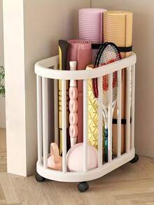 1pc Rolling Storage Bin With Smooth Wheels, Space-Saving Open Mesh Design, Suitable For Storing Yoga Mats, Rackets And Home Fitness Equipment, Bathroom Laundry Basket, Durable Plastic Structure, Back To School Storage Basket - Multicolor - View 7