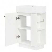 55 Cm Freestanding Bathroom Vanity With Ribbed Wood-Look Finish, High-Quality Ceramic Sink, Removable Toilet Paper Holder, And Thoughtful Storage – Without Faucet, Grey - 白色 - 查看 6