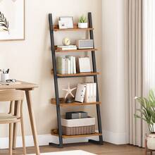 5-Tier Ladder Shelf, Narrow Bookcase, Small Bookshelf, Corner Storage Shelf, Small Display Organizer For Living Room, Study, Balcony, Bedroom, Rustic Brown And Black - Brown - View 1
