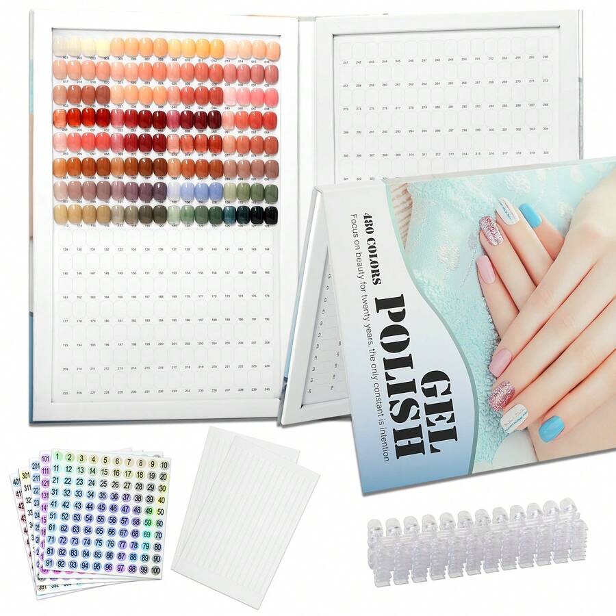 1 Set 480 Color Toe Nail Color Display Card, Embedded Nail Shape Manicure Sample Book, Salon Manicure Tool Display Rack, Includes 600 Pieces Fake Nails And 500 Numbered Color Labels - Baby Blue - View 1
