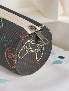 1pc Pencil Case, Stationery Storage Bag, Corduroy Material Game Console Print, Large Capacity Pencil Pouch For Teenagers, Multifu, First Day Of School - Multicolor - View 4