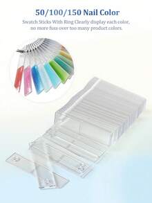50/100/150pcs Transparent Rectangular & Fan-Shaped Nail Polish Color Display Cards With Metal Rings, Acrylic Nail Polish Color Sticks, Suitable For Nail Salons And DIY Home Practice - Multicolor - View 10