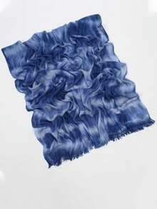 1pc Water Ripple Tie-Dye Fringed Scarf, Women's Muslim Headscarf, Naturally Wrinkled, Soft, Thin, Long Scarf, Elegant Headscarf For Daily Travel, Shaw - Multicolor - View 4