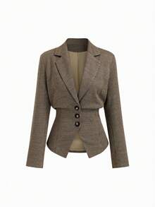 Women's Vintage Lapel Long Sleeve Woven Blazer, Button Detail Design, Regular Length, Back Tie Design, Adjustable Waist Size, Perfect Choice For Autumn/Winter - Multicolor - View 5