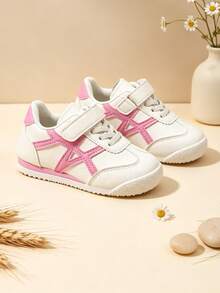 2026 New Classic White & Pink Colorblock Kids' Canvas Sneakers, Pink Cross-Color Contrast Side Decor, Fresh & Stylish, Non-Slip Thick Sole, Soft & Bouncy Comfortable, Minimalist Fashion Gentle Elegant, Unisex For Big Kids, Suitable For Daily School, Dance Practice, Outdoor Outings, Spring & Autumn Versatile Casual Sports Shoes - Pink - View 5