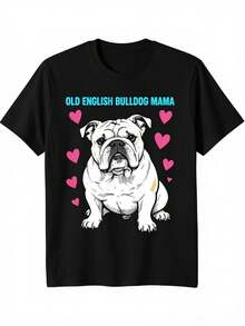 Bulldog Mom » - Black T-Shirt For Dog Lovers With Turquoise Lettering - Non-Stretch Shirt For Women And Men - Perfect Gift Idea For A Bulldog Mom - - 黑色 - 查看 1