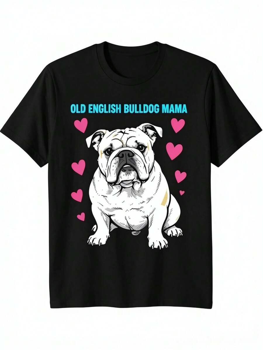Bulldog Mom » - Black T-Shirt For Dog Lovers With Turquoise Lettering - Non-Stretch Shirt For Women And Men - Perfect Gift Idea For A Bulldog Mom - - 黑色 - 查看 1