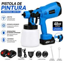 Pistola de Pintura Profissional 48VF 2 Baterias 200W 1000ml - Azul - Visão 8