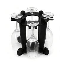 Adega de Vinho Preta com Suporte para 4 Taças em MDF 4 mm para Bancada Mesa Jantar Festa e Presente - Multicolorido - Visão 7