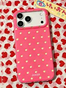 Cute Bright Yellow Polka Dot Rose Red Soft Phone Case Compatible With IPhone 17 Pro Max 17 Pro 17 16 Pro Max 16 Pro 16 15 Pro Max 15 Pro 14 Pro Max 14 Pro 13 12 11 Luxury Rhinestone Texture Shockproof Protective Back Cover - Hot Pink - View 2