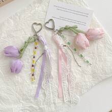 Elegant Tulip Lace Phone Charm, Korean Style Sweet Fresh Floral Keychain Bag Pendant Accessory - Multicolor - View 3