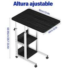 Mesa Auxiliar con Ruedas para Sala, Escritorio Mesa Ajustable con Estantes para Laptop, Escritorio para Computadora Portátil, Ideal para Sofá, Dormitorio u Oficina en Casa,80x40cm - Multicolor - Ver 4
