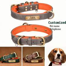 Personalized PU Leather Dog Collar, Soft & Comfortable With Rubber Pad, Customizable ID Tag, Suitable For Small & Medium Dogs, Fashionable & Minimalist Design, Vibrant Colors, Cute & Playful, Vintage, Personalized Gifts, Reflective Design - Brown - View 8
