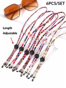 6 piezas Correa para gafas tejida a mano, longitud ajustable, correa para gafas de viaje para mujeres, correa anti-pérdida para gafas, correa para gafas de mujer, cordón para gafas - Multicolor - Ver 10