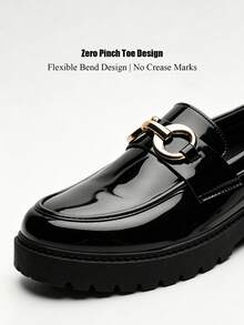 Salkin Mocasines de suela gruesa tipo lug clásicos de diseñador para hombre, zapatos casuales de lujo asequible, cuero charol, parte superior de unicolor, plataforma, estilo preppy, zapatos para estudiantes de vuelta a la escuela, para ir al trabajo, oficina, negocios, zapatos formales, moda para hombre, versátiles, elegantes, para uso diario, caballero, pareja, cita, cena romántica, regalo de vacaciones, zapatos para hombre para todas las estaciones - Negro - Ver 4