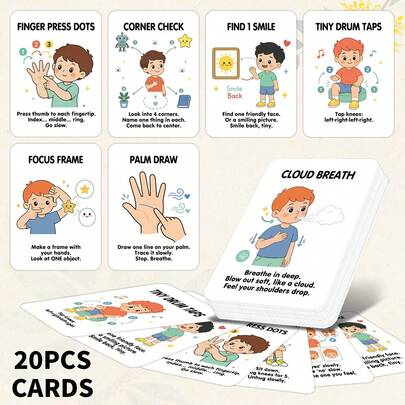 20pcs Calm Regulation Flashcards - Self Regulation & Emotional Coping Skills Cards, Mindfulness Activity Cards, Calming Strategy Cards For Emotional Regulation, Anxiety Relief & Mental Health