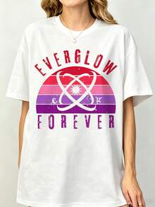 EVERGLOWS Forevers Pink Purple Sunset K-Pop Vintage Distressed Graphic T-Shirt, K-Pop Fandom Unisex Tee Summer Autumn - 白色 - 查看 1