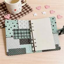 Binder A6 6 Lubang Motif Kotak-kotak Kelinci dan Bintang, Tempat Kartu Foto dengan 60 Halaman Dalam Kosong, Amplop Uang Tunai, Jurnal, Perencana, Buku Penyimpanan Kartu untuk Siswa, Buku Tempel Harian - A - View 4