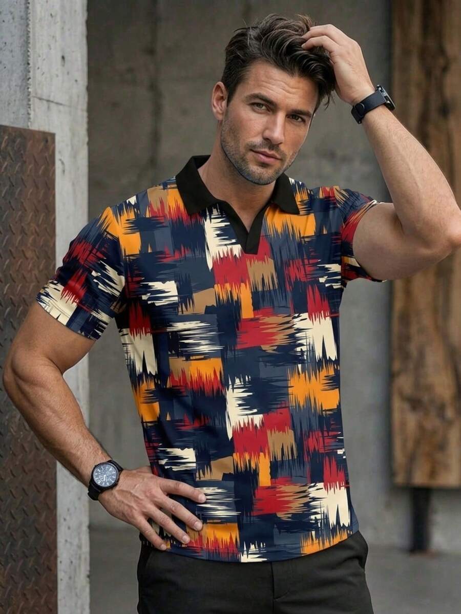 Polo Rajut Lengan Pendek Kerah Pesawat, Model Fashion Musim Panas - MultiWarna - View 1