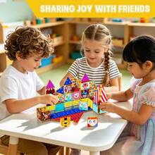 52/60 PCS Colorful Magnet Tiles STEM Educational Stacking Castle Construction Toy, Sensory Play Gift For Boys Girls Circus Cartoon Printed Magnetic Building Blocks Set For Kids Ages 3+ - Multicolor - View 4