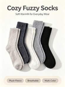5 Pairs Men's Fluffy Soft Slippers Socks, Comfortable Warm Winter House Sleep Socks - Multicolor - View 7