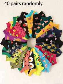 5/10/20/30/40 Pairs Random Solid Color Vertical Striped Sweat-Absorbent Soft Versatile Women's Short Socks Boat Socks - Multicolor - View 11