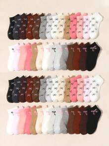 10/20 Pairs Random Assorted Girls' Bowknot Print Invisible Boat Socks, Multi-Color Mixed Low-Cut Low-Top Short Socks, Spring/Summer Thin Breathable Non-Stuffy Socks, Versatile Daily Wear Socks For Kids - Multicolor - View 5