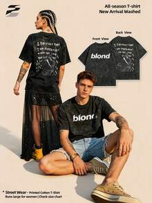 230g gewaschenes, doppelseitig bedrucktes Kurzarm-Shirt, Rundhals, lockerer Schnitt, lässiges T-Shirt, weiches, leichtes, vielseitiges Basic-Top für den Alltag - Schwarz - Übersicht 1