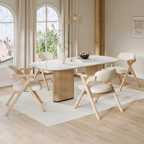 4 Folding Dining Chairs, Solid Wood Dining Chairs, Comfortable And Breathable - Beige - View 1