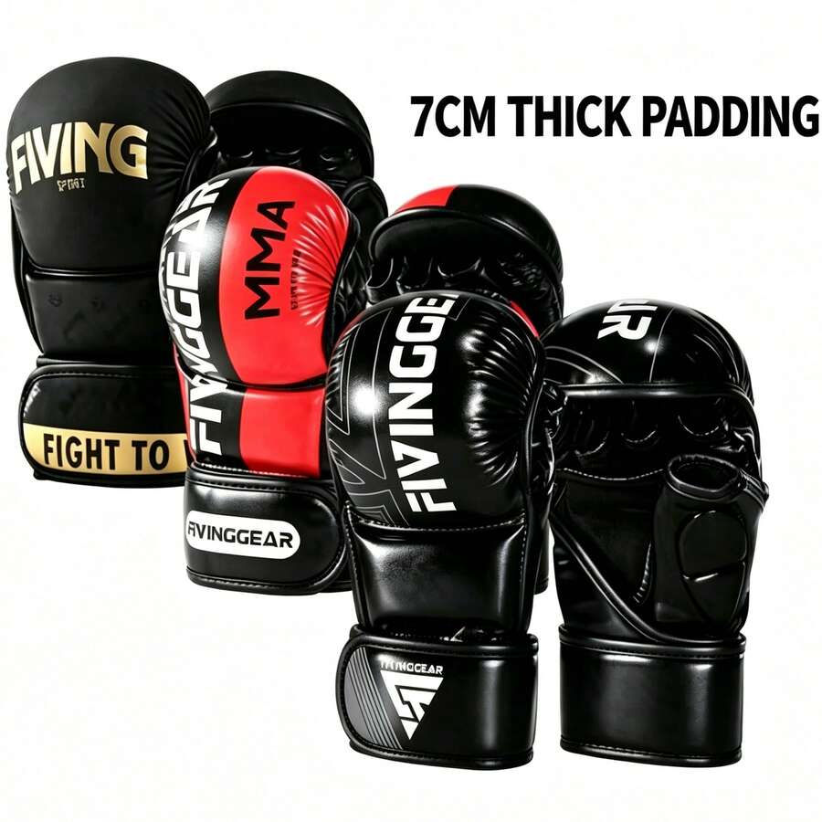 FIVING Open Finger Boxing Gloves, 7cm Thick Padded MMA Mitts, PU Leather Training Gear For Men Women, Muay Thai Kickboxing Sparring Heavy Bag Workout - Multicolor - View 1