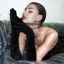 European And American Style Hot Girl Rhinestone Face Mask Elastic Black Mesh Head Cover Headscarf Sparkling Rhinestone Music Festival Fishnet Veil Atmosphere - Multicolor - View 12