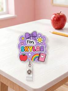 1pc Personalized Teacher Badge Reel, Custom Name Acrylic ID Holder, Cute Rainbow Badge Clip, Back To School Gift, Teacher Work Accessory,Work Name Tag - Multicolor - View 10