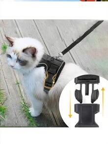 Cat/Dog Breathable Reflective Harness With Leash, Quick-Release Buckle, Anti-Escape Design, For Home And Outdoor Walking, Small To Medium Pet Cat Travel Harness Set - Black - View 1