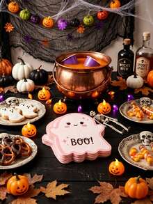 1/16 Pack Pink Ghost Napkins, Halloween Ghost Shaped Disposable Paper Napkins, Cute Halloween Theme Party Decoration Cocktail Napkins - Multicolor - View 7