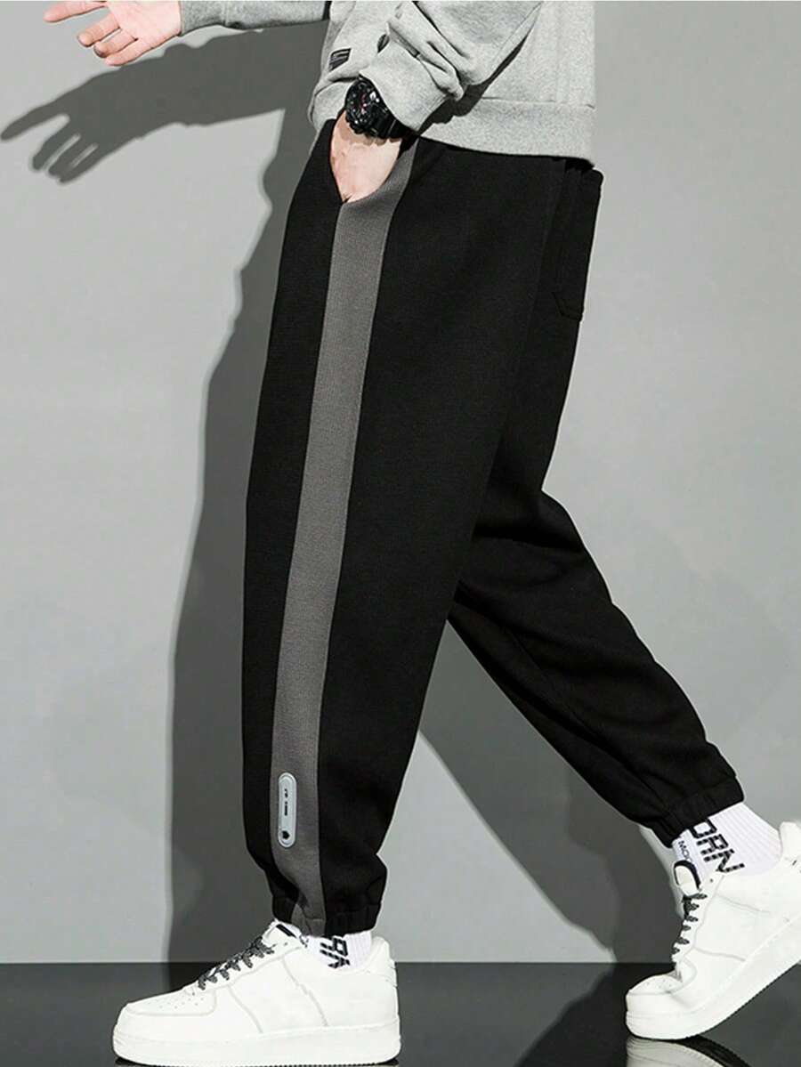 Men's Side Tape Drawstring Sweatpants - Black - View 1