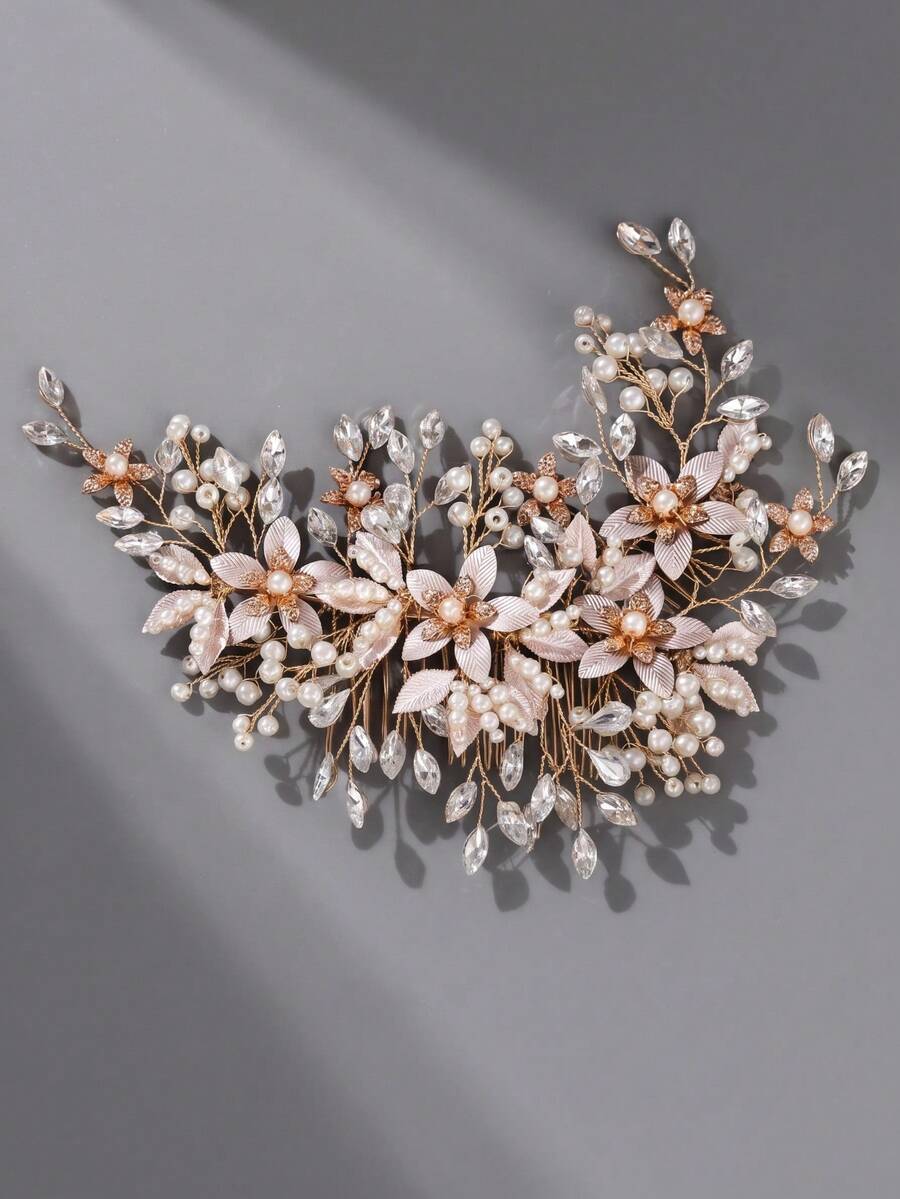 1pc Bride Mori Style Hair Comb Fairy Ethereal Floral Pearl Hair Accessory Handmade Wire Wrapped Wedding Headpiece Vacation Photography Accessory